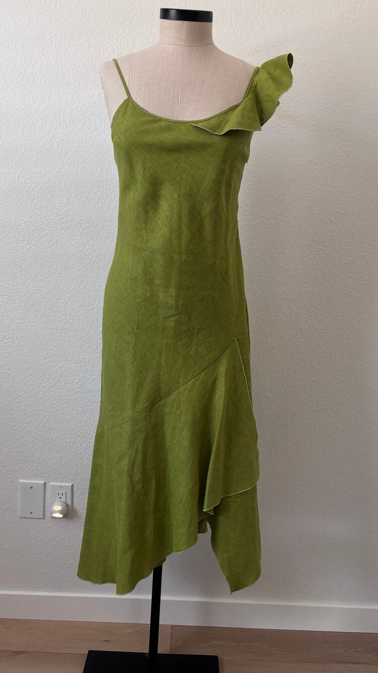 Vintage 100% Linen Dress with Ruffle Detail and Corset Lacing Size XS/S (38 EUR)